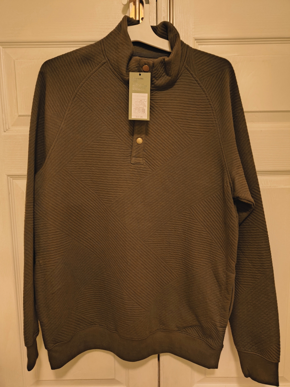 Men's Olive Green Quilted Pullover Sweatshirt